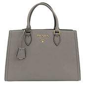 Prada Argilla Gray Saffiano Lux Leather Large Satchel Handbag (New)