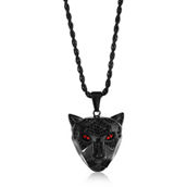 Metallo Stainless Steel Panther w/Ruby CZ Eyes Necklace - Black Plated