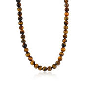 Metallo Stainless Steel 8mm Bead Necklace - Tiger Eye
