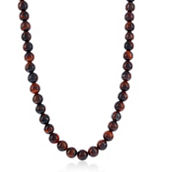 Metallo Stainless Steel 8mm Bead Necklace - Red Tiger Eye