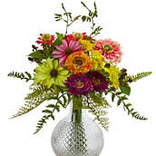 Nearly Natural Mixed Flower in Glass Vase