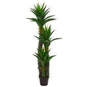Nearly Natural 5-ft Decorative Yucca Artificial Tree in Black Planter