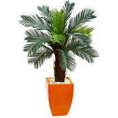 Nearly Natural 4.5-ft Cycas Artificial Tree in Orange Planter UV Resistant (Indoor
