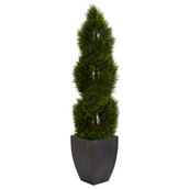 Nearly Natural 5-ft Double Pond Cypress Spiral Topiary Artificial Tree in Black Wa