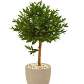 Nearly Natural 40-in Olive Topiary Artificial Tree in Sand Stone Planter UV Resist