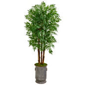 Nearly Natural 76-in Parlour Artificial Palm Tree in Copper Trimmed Metal Planter
