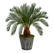 Nearly Natural 40-in Cycas Artificial Tree in Black Embossed Tin Planter