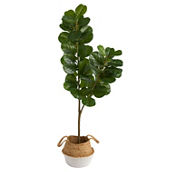 Nearly Natural 4.5-ft Fiddle Leaf Fig Artificial Tree with Boho Chic Handmade Cott