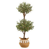 Nearly Natural 4.5-ft Artificial Olive Double Topiary Tree with Handmade Jute & Co