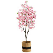 Nearly Natural 6-ft Artificial Cherry Blossom Tree with Handmade Jute & Cotton Bas