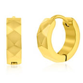 Metallo Stainless Steel Diamond Design Huggie Hoop Earrings - Gold Plated