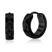 Metallo Stainless Steel Diamond Design Huggie Hoop Earrings - Black Plated