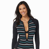 Beach House Sculpt Long Sleeve Zip Front Ribbed One Piece Swimsuit