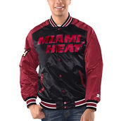 Starter Men's Black/Red Miami Heat Renegade Satin Full-Snap Varsity Jacket
