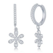 Brilliance Sterling Silver Small Huggie Hoop CZ Flower Earrings
