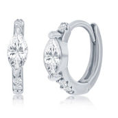 Brilliance Sterling Silver 11MM Center Marquise CZ Huggie Hoop Earrings