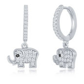 Brilliance Sterling Silver Small Huggie Hoop CZ Elephant Earrings