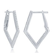 Brilliance Sterling Silver Ultra-Thin 25mm Hoop CZ Earrings - Diamond-Shaped