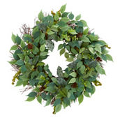 Nearly Natural 23-in Mix Royal Ruscus, Fittonia and Berries Artificial Wreath