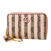 Gucci GG Monogram Canvas Pink Stripes Zip Around Compact Wallet (New)