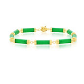 Bellissima 14K Yellow Gold, Genuine Green Jade Linked Bars Bracelet