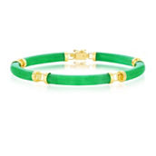Bellissima 14K Yellow Gold, Genuine Green Jade Curved Bar Link Bracelet