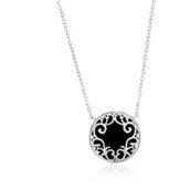 Caribbean Treasures Sterling Silver Round Onyx Filigree Design Necklace