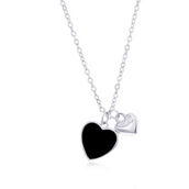 Caribbean Treasures Sterling Silver Onyx & Heart CZ Necklace