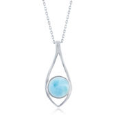 Caribbean Treasures Sterling Silver Round Larimar Open Marquise Pendant