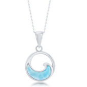Caribbean Treasures Sterling Silver Small Larimar Wave Round Necklace