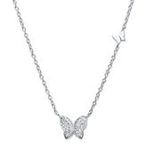PalmBeach Round Cubic Zirconia Butterfly Necklace in Sterling Silver 18