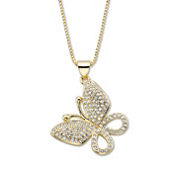 PalmBeach White Crystal Pave Butterfly Pendant Necklace 16