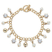 PalmBeach Crystal and Genuine Pearl Goldtone Beaded Bracelet