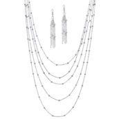 PalmBeach Station Necklace and Earrings Set in Silvertone
