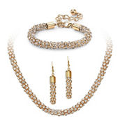 PalmBeach Crystal Rope Necklace, Bracelet and Drop Earrings Set in Goldtone