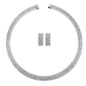 PalmBeach Crystal Silvertone Collar Necklace Earring Set