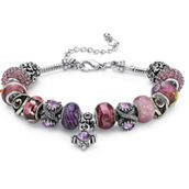 PalmBeach Purple Crystal Silvertone Bali-Style Bracelet