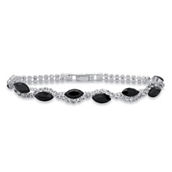 PalmBeach lack and White Crystal Twisted Strand Bracelet in Silvertone 7in
