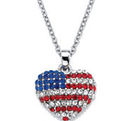 PalmBeach Crystal Silvertone American Flag Necklace 18