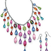 PalmBeach Multicolor Crystal Bib Jewelry Set Silvertone