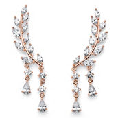 PalmBeach White Crystal Leaf and Ear Climber Earrings Rose Gold-Plated