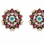 PalmBeach Crystal Antiqued Goldtone Flower Button Earrings