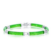 Caribbean Treasures Sterling Silver Green Jade Curved Bar Link Bracelet