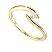 14k Gold Plated with White Genuine Freshwater Pearl Ocean Wave Stacking Ring, Sz 8