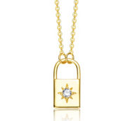 14k Yellow Gold Plated 0.60ctw Lab Created Moissanite Padlock Pendant Necklace