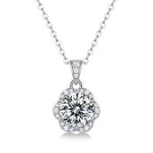 2ctw Lab Created Moissanite Cluster Lace Halo Flower Pendant Necklace