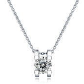 Sterling Silver 1ct Lab Created Moissanite Round Solitaire Slide Pendant Necklace