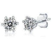 Sterling Silver with 1ctw Lab Created Moissanite Round Solitaire Stud Earrings