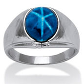 PalmBeach Men's Oval Simulated Blue Star Sapphire Ring in Silvertone