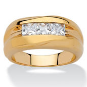 PalmBeach Men's .90 TCW Square-Cut CZ Channel-Set Ring Yellow Gold-Plated